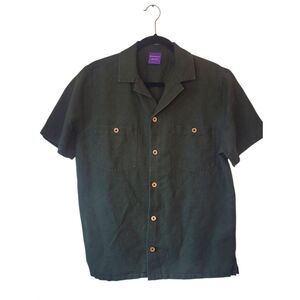 Backcountry Men's Dark Green Linen Blend Short Sleeve Camp Shirt Size M
